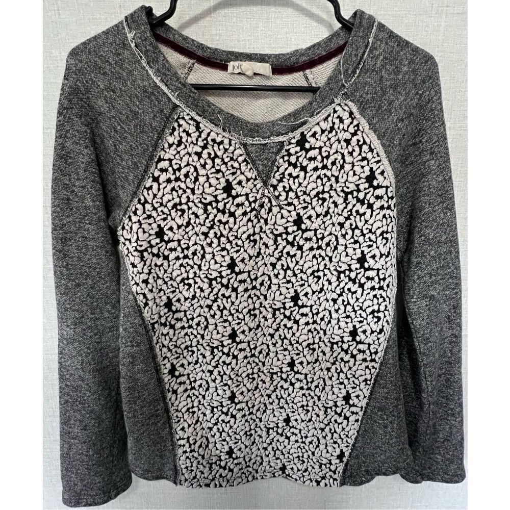 Jolt Distressed Long Sleeve Crewneck With Cheetah Print On Front